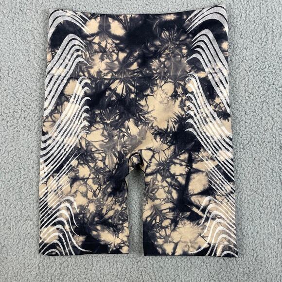 Athleta Women Small Tan Black Motivate Seamless Short Tie Dye Print Biker Shorts - Picture 10 of 11